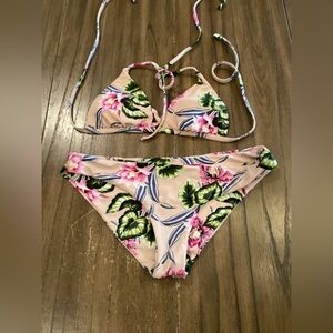 Tori Praver Seafoam Bikini Top and bottom small medium Floral Pink Tropical